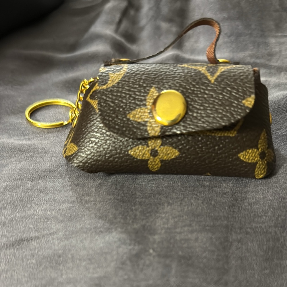 Brown and Gold Mini Keychain Pouch/airpod case
